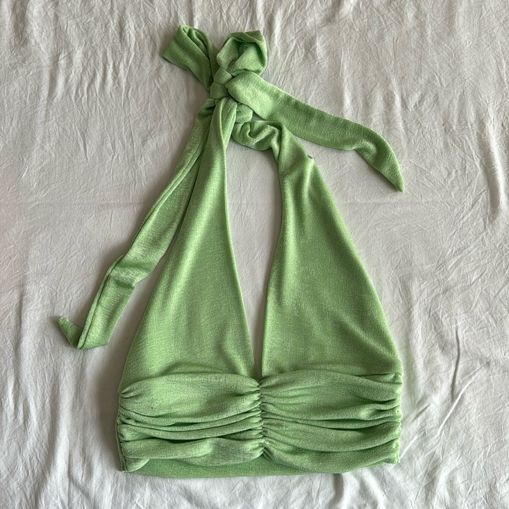 Green halter crop top